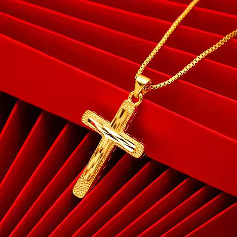9999 24K genuine gold classic men's and women's dominant cross necklace men's and women's chain cros