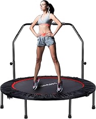 FirstE 50" Mini Fitness Trampoline for Adults, Foldable Exercise Trampoline with 5 Levels Adjustable Foam Handle, Rebounder Trampoline for Bounce Workout Indoor/Garden Max Load 440lbs