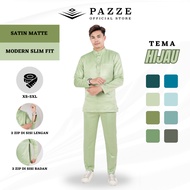 Pazze Baju Melayu Tema Hijau Modern Slim Fit Satin Matte - Sage Green Teal Olive Green Emerald Green