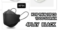 MASKER - KF94 - 4PLAY - HITAM - EARLOOP - ISI 10PCS