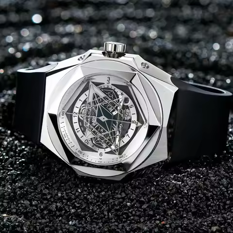 Reef Tiger/RT Black Shark Series Sports Watches For Men Steel Hexagon Multifunction Automatic Mechan