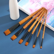 【Must-Have Style】 6pcs Flat Nylon Hair Artist Paint Brush Set Wood Handle For Watercolor Brush Painting Art Supplies Kit