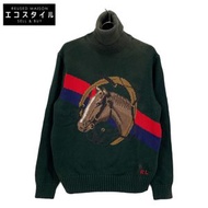 Polo Ralph Lauren 綠色馬頭圖案棉質高領毛衣，M 碼