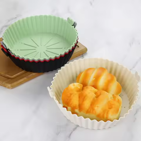 17/20cm Air Fryers Oven Baking Tray Reusable Silicone Non-Stick Round Baking Pan Microwave Pads Airf
