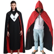 Halloween Costume for Adults and Children, Grim Reaper Performance Black and Red Double-Sided Cloak,