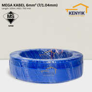 MEGA KABEL [100m] 6mm Insulated PVC 100% Pure Copper Cable (SIRIM)