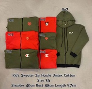 Casual Kids Sweater Hoodie Zip Budak Cotton (size36) Kids Jacket Budak Cotton Unisex ⚡️Ready Stock ⚡️Borong Murah⚡️Baju Pemborong ⚡