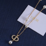 DIOR1002 Necklace New Style Letter CD Full Diamond Pearl Necklace European American Retro Natural St