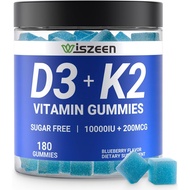 Sugar-Free Vitamin D3 K2 Gummies, Vitamin D3 10000iu & Vitamin K2(MK7) 200mcg with Calcium, Magnesiu
