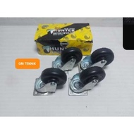 HK-506 !!! PER SET 4 PCS HUNTER FLAT WHEELS SIZE 2" BLACK CASTER SWIVEL TYPE SIZE 50 MM HUNTER CASTE
