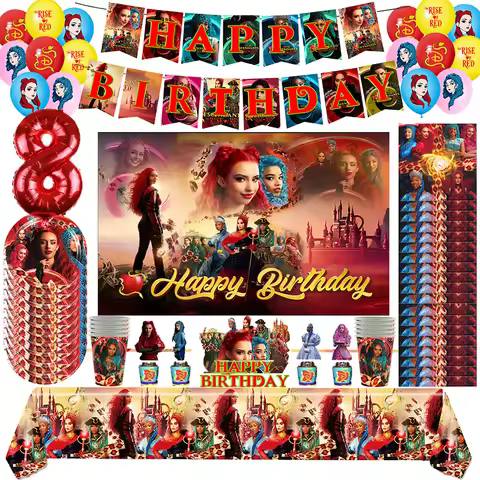New Disney Descendants Birthday Party Decoration Balloon Disposable Tableware Backdrop Banner Cake T