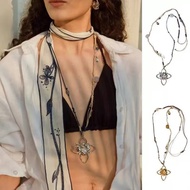 Branch and flower hollow-out necklace design, sweater chain, fashionable and versatile, simple long 