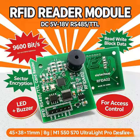 RS485 TTL RFID Reader Writer Module DC5-18V 9600bps UID Read-Write Mifare S50 S70 LED Buzzer For Acc