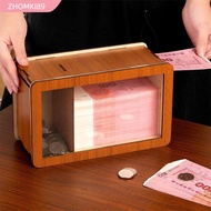 ZHOMKI89 Piggy Bank, Wooden Reusable Large Size Money Savings Box,  Transparent Visible Banknote Coi