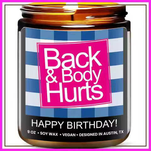Funny Birthday Candle for Men Women, Back and Body Hurts Scented Soy Candle, 9 oz Wood Wick, Gag Gif