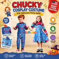 【ship within 24hrs】Chucky Family Cosplay Costume Boy Jumpsuit Girl Dress Set Kids Adult Sizes Parent