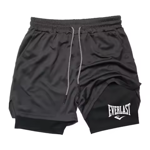 Men's Compression Gym Shorts EVERLAST Printed Sports Pants Double Layer Quick Drying Basketball Beac