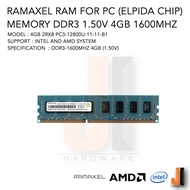 (ELPIDA CHIP) RAMAXEL RAM For PC DDR3-1600 Mhz 4 GB 1.50V (ของใหม่สภาพดีมีการรับประกัน)
