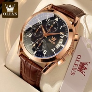 OLEVS Jam Tangan Lelaki Original Waterproof Watch Men Quartz Leather Strap Luminous Fashion Wristwatch Chronograph Automatic Date