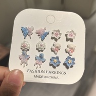 【qisen001.my】 耳钉塑料针蓝色春夏气质小巧甜美精致耳环花朵山茶花清新耳饰Earnail plastic needle blue spring summer temperament smal