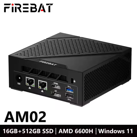 FIREBAT AM02 MINI PC AMD Ryzen 5 6600H DDR5 16GB RAM 512GB SSD WIFI6 BT5.2 Portable Desktop MINI-PC 