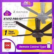 KDK Ceiling Fan K14yz-pbr / K14yz-gy - 3 Speed Remote Control, 5 Metal Blade Brown/Grey (56″) K14yz Kipas Siling