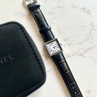 稀有中古Chanel Mademoiselle黑色石英古董錶 皮革帶 二手錶 女裝