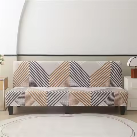 2025 New Printed milk silk elastic armless folding sofa bed cover all-inclusive anti-dirty sofa cove