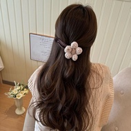 Wool Braided Duckbill Clip Large Back Head Knitted Mori Hair Clip Milk Coffee Color Flower Half-Tie 