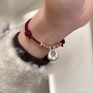 Niche New Chinese Style Jewelry Benming Year Safe Lock Pure Silver Exquisite Bracelet Red String Gif