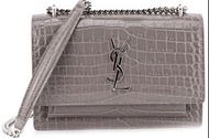 YSL SUNSET CHAIN WALLET 灰色鱷魚皮