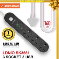 (🇲🇾Ready Stock)LDNIO SK3661 Power Strip Triple UK Plug With 3 USB Output