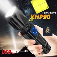 XHP90 telescopic zoom USB charging input output with pen clip with safety hammer glare flashlight um
