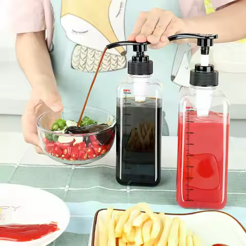 500ML/1000ML Liquid Dispenser with Scale Coffee Syrup Drip Bottle with Hydraulic Pump Nozzle Head Ki
