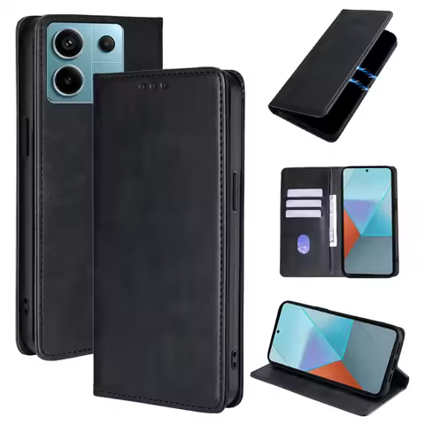 For Xiaomi Poco X6 Protection Magnetic Case Leather Flip Phone Case for Xiaomi Poco X6 X5 X4 X3 Pro