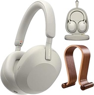 Sony WH-1000XM5 Wireless Industry Leading Noise Canceling Headphones, Silver Bundle with Deco Gear Wood Headphone Display Stand and Protective Travel Carry Case