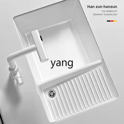 TGF Ceramic Countertop Laundry Basin Deepened Large Capacity Laundry Sink with Washboard Rear Side F