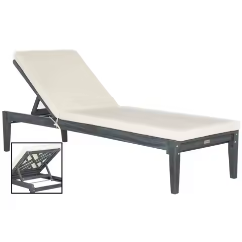 Outdoor Collection Azusa Ash Grey Solid Wood Beige Cushion Adjustable Chaise Lounge Chair PAT6729B