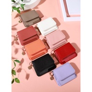 Korean style solid color women's wallet, short style, portable large capacity dopamine pu leather wa