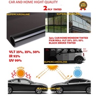 2ply CAR/HOME/WINDOW TINTED FILM ROLL VLT 25%,35%,50% BLACK SMOKE TINTED