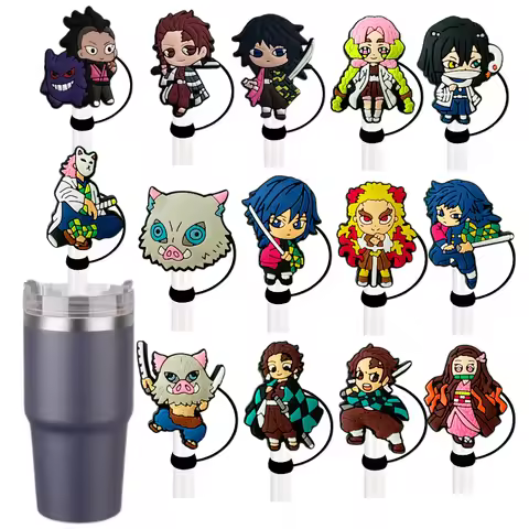 1-14pcs New Japanese anime Straw Cover Cap 10MM Drink Straw Plug Reusable Splash Proof Drinking Fit