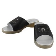 二手 CHANEL COCO Mark 女士黑色皮革涼鞋