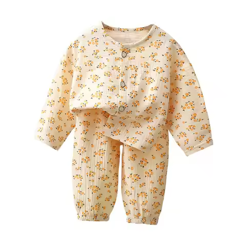 Boys Girls Suit Baby Muslin Cotton Clothes Sleepwear Outfit Children Long Sleeves Pajamas Set Tops+P
