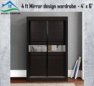 (READY STOCK )AllsWell: 4 FT 4 tier Sliding Wardrobe/ 4 Kaki 4 tier Almari Baju Sliding Door