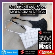 50pcs Monogram 6D Duckbill mask Headloop 4 ply Hijab/Telinga 3D Face Mask Design