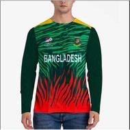 Bangladesh ICC T20 World Cup Long-Sleeve Cricket Jersey – Dark Green Camouflage with Tiger & Leaf Mo
