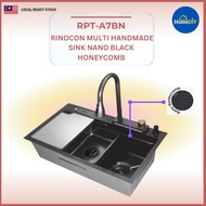 RINOCON Multi Handmade Top-Mount Undermount Smart Kitchen Sink Nano Black Honeycomb Sinki Dapur
