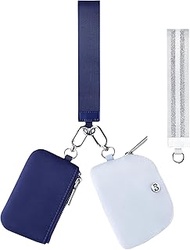 Mini Zip Around Dual Pouch Wristlet With 2 Straps Wristlet Keychain Wallet for Women Coin Purse Smal