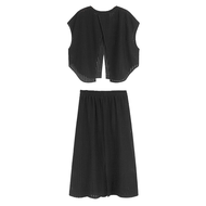 XITAO Irregular Pocket Sleeveless Sets Two-piece Hollow Out O-neck Loose Pullover Elastic Waist Simp