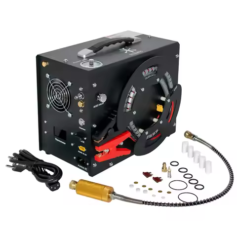 TUXING TXES062 4500Psi 300Bar Portable 12V PCP Air Compressor with Wire Spool Built-in 12V Transform